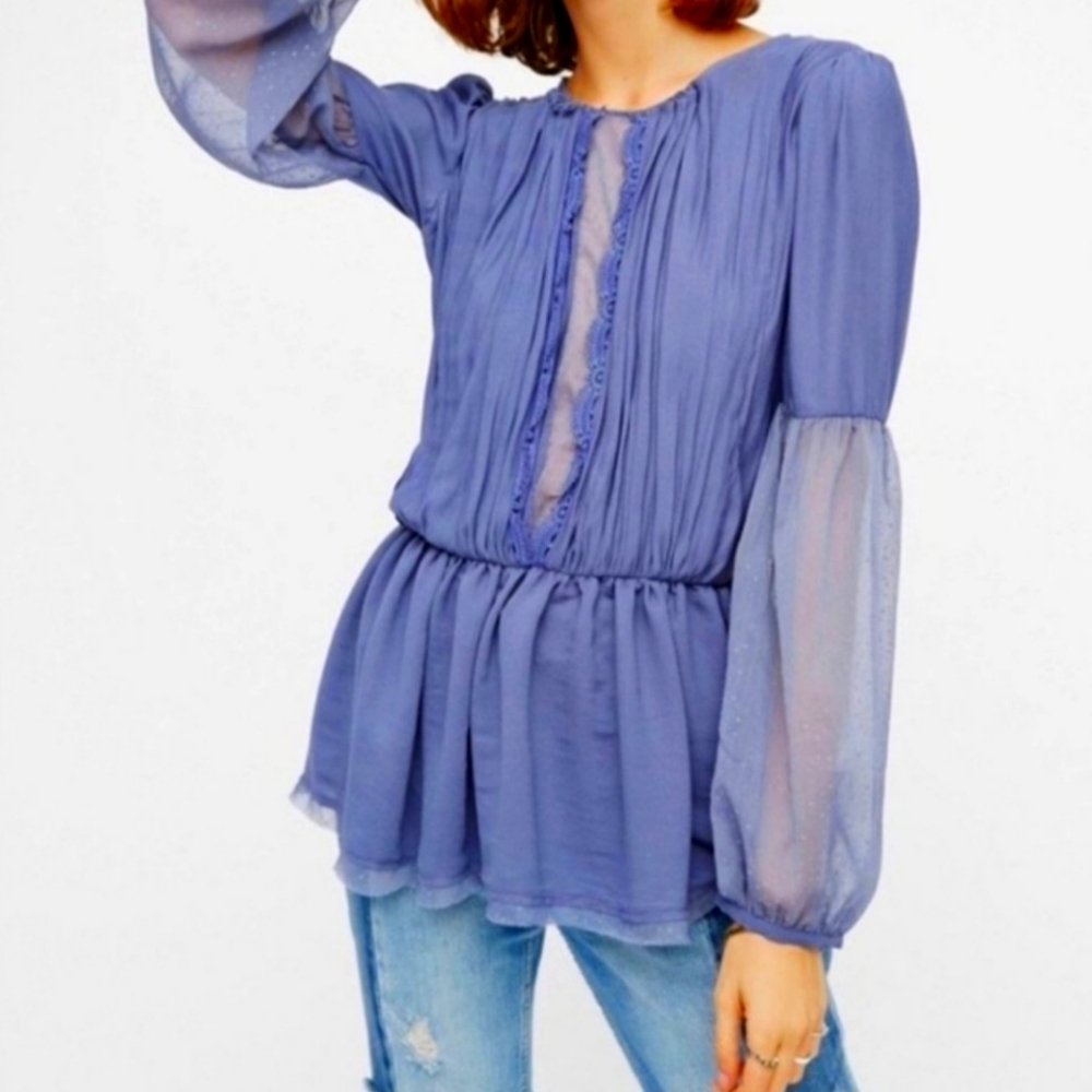 Free People Soul Serene Periwinkle Tiered Blouse S